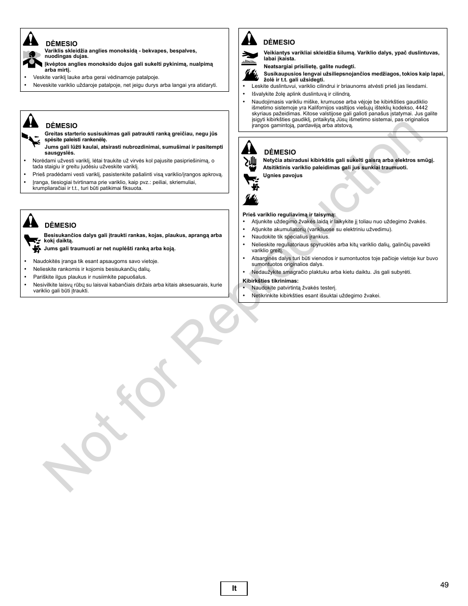 Not for reproduction | Briggs & Stratton 400000 User Manual | Page 49 / 92
