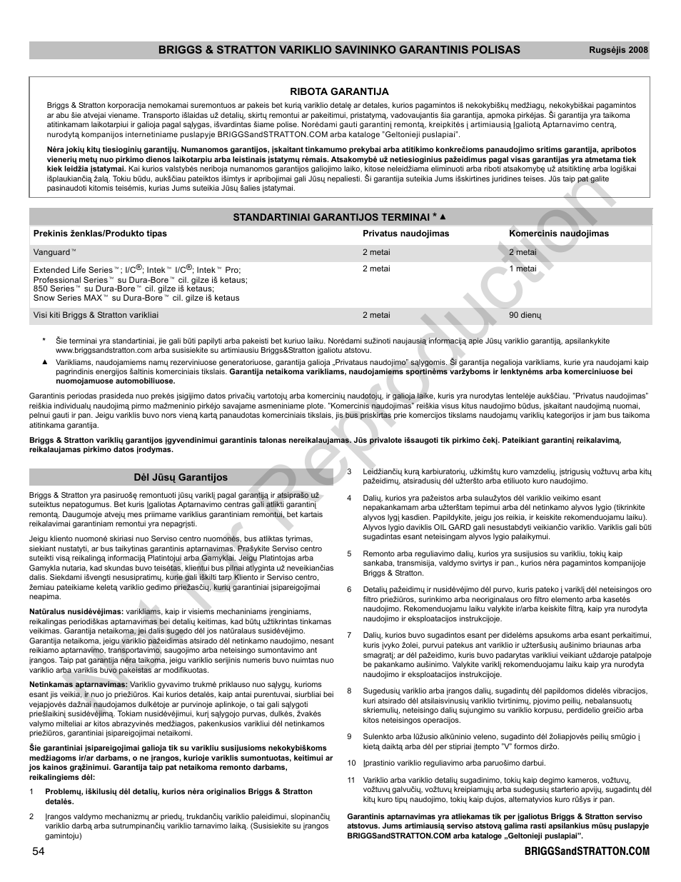 Not for reproduction | Briggs & Stratton 400000 User Manual | Page 54 / 92