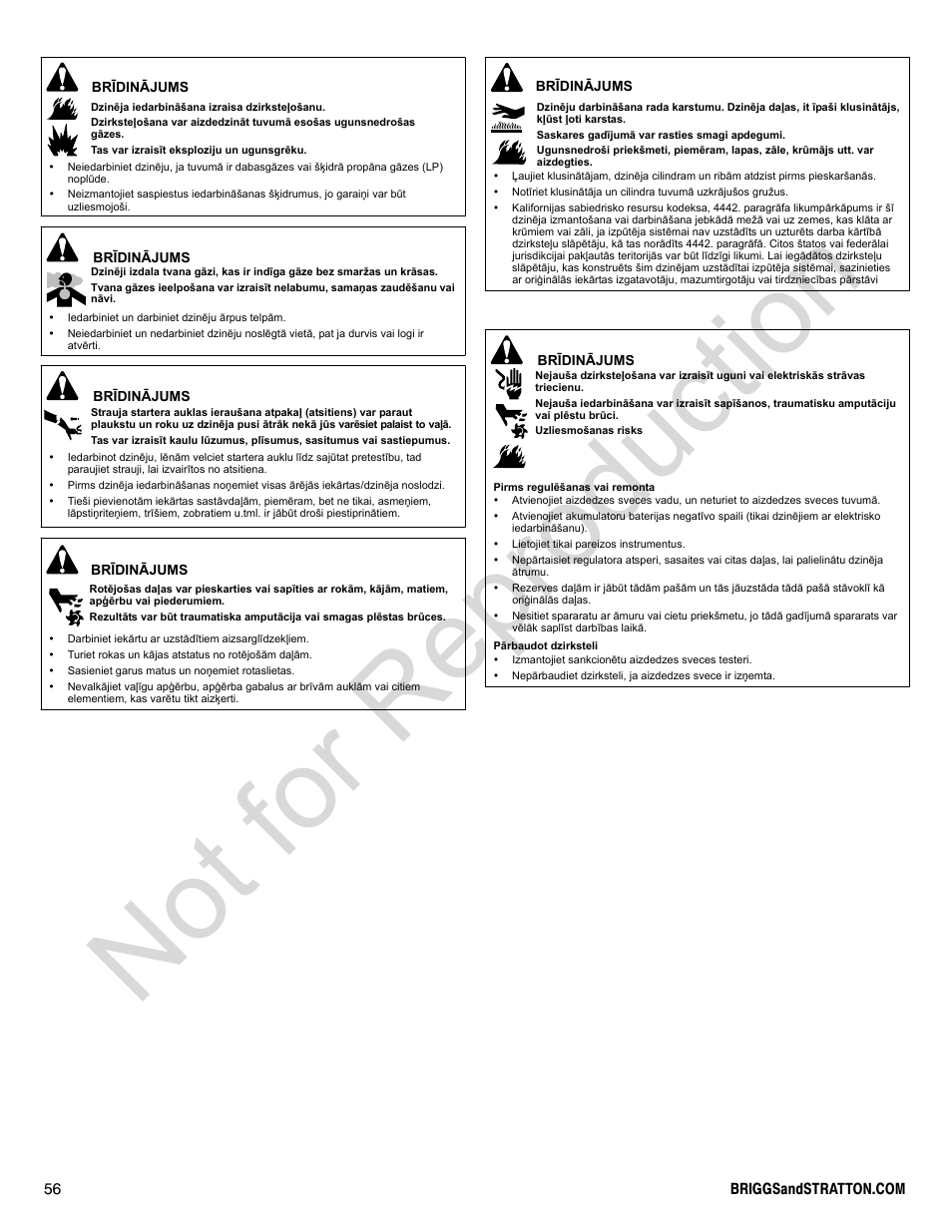Not for reproduction | Briggs & Stratton 400000 User Manual | Page 56 / 92