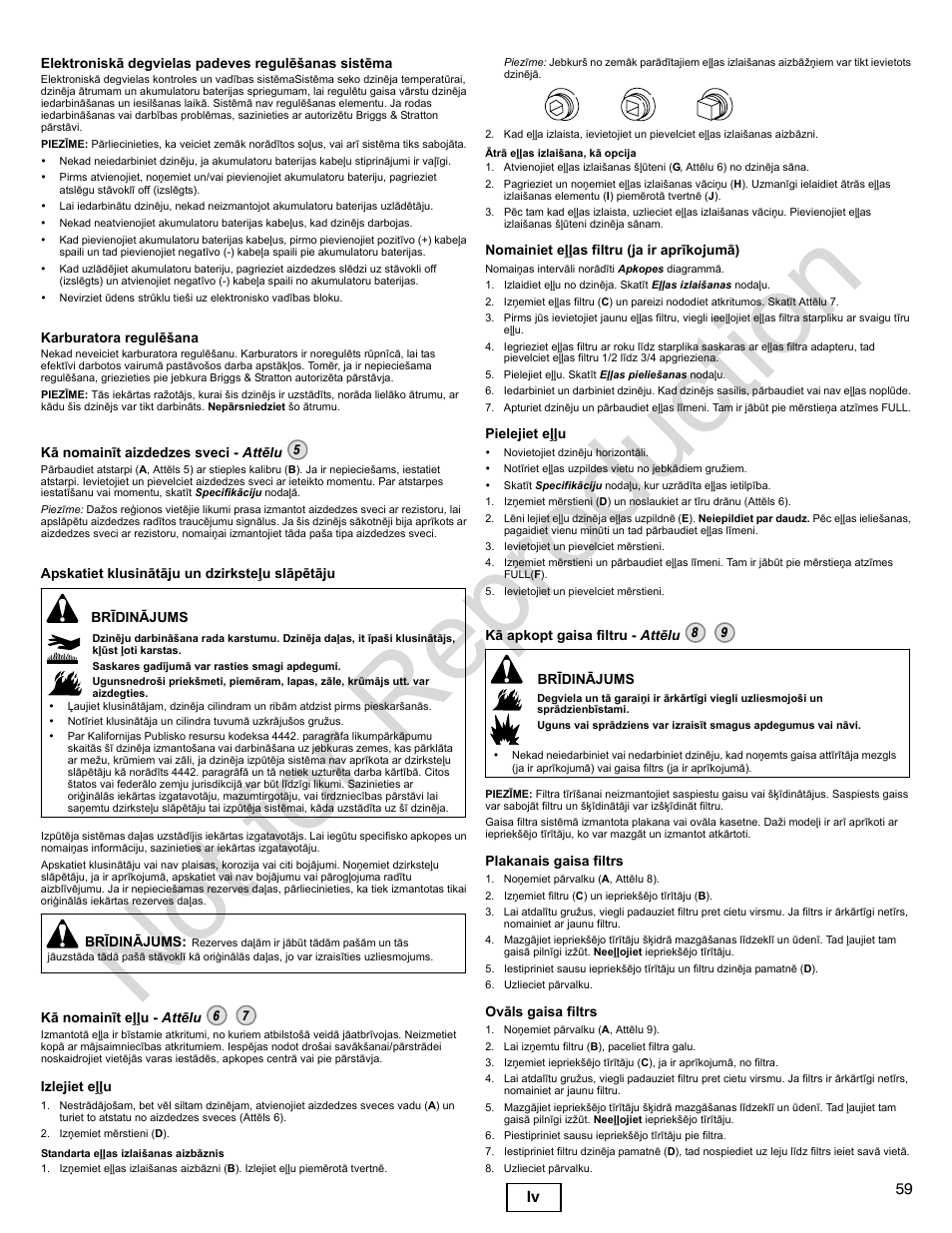 Not for reproduction, 59 lv | Briggs & Stratton 400000 User Manual | Page 59 / 92