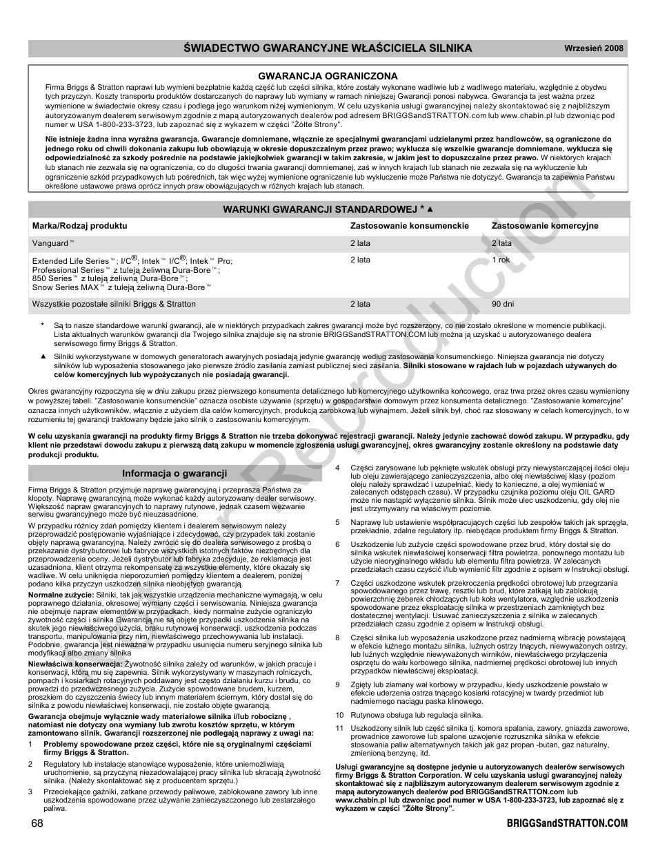 Not for reproduction | Briggs & Stratton 400000 User Manual | Page 68 / 92