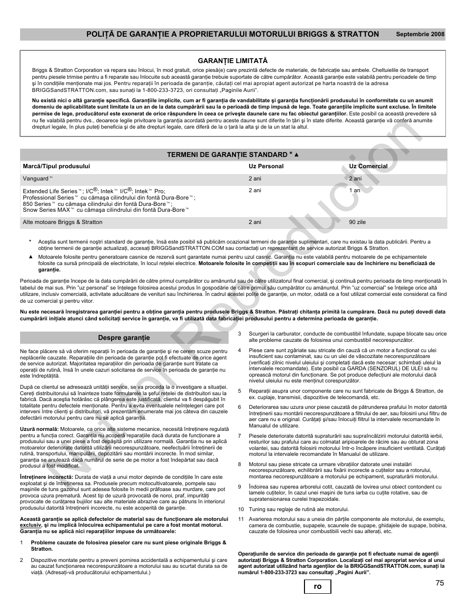 Not for reproduction | Briggs & Stratton 400000 User Manual | Page 75 / 92