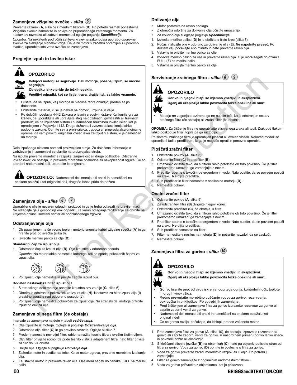 Not for reproduction | Briggs & Stratton 400000 User Manual | Page 88 / 92