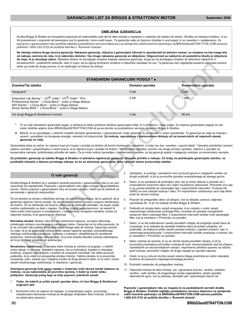 Not for reproduction | Briggs & Stratton 400000 User Manual | Page 90 / 92
