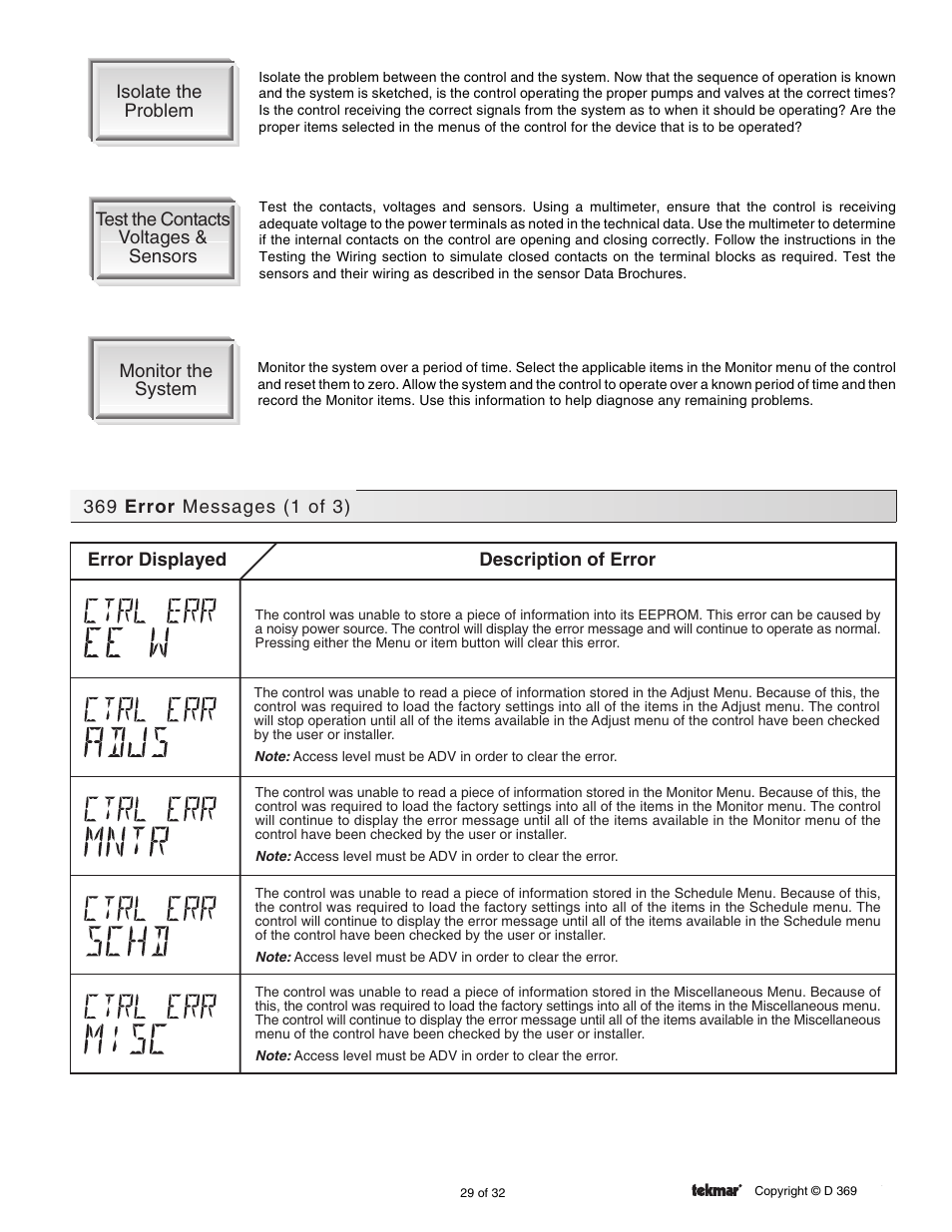 Error messages | tekmar 369 Zone Control Installation User Manual | Page 29 / 32