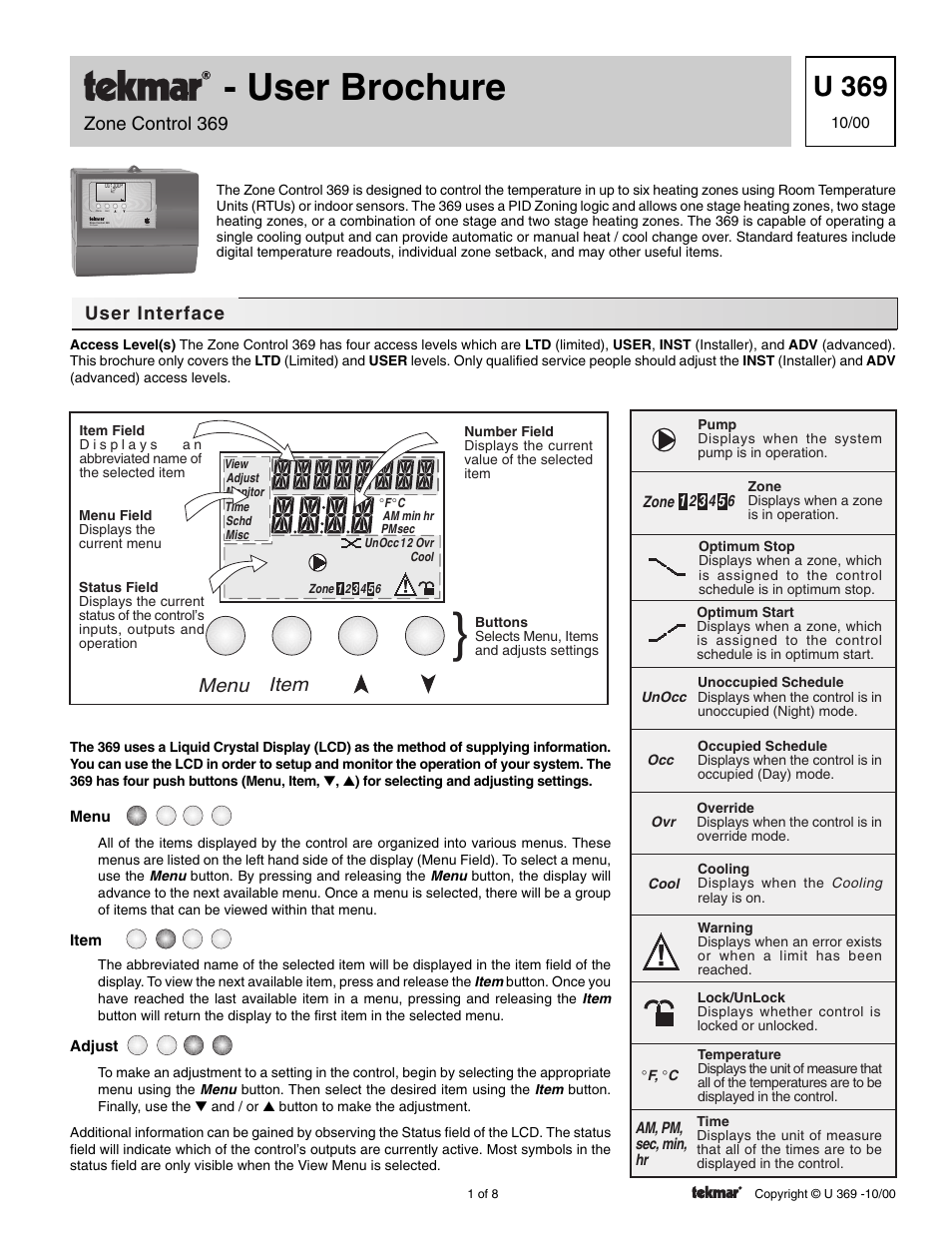 tekmar 369 Zone Control User Manuals User Manual | 8 pages