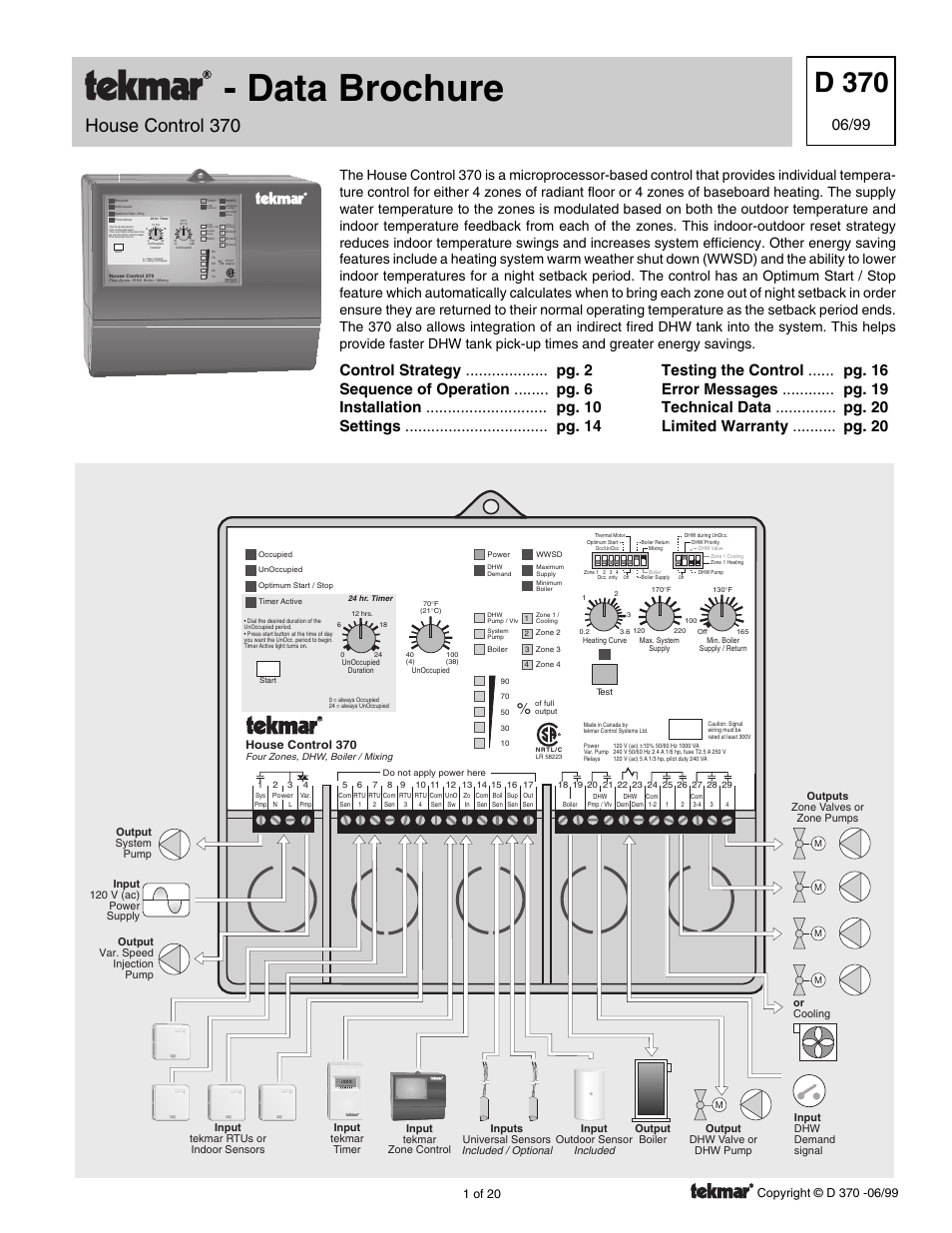 tekmar 370 House Control User Manual | 20 pages