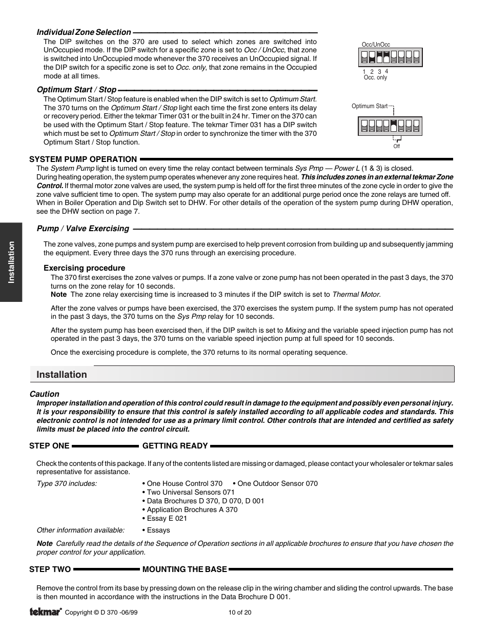 Installation | tekmar 370 House Control User Manual | Page 10 / 20