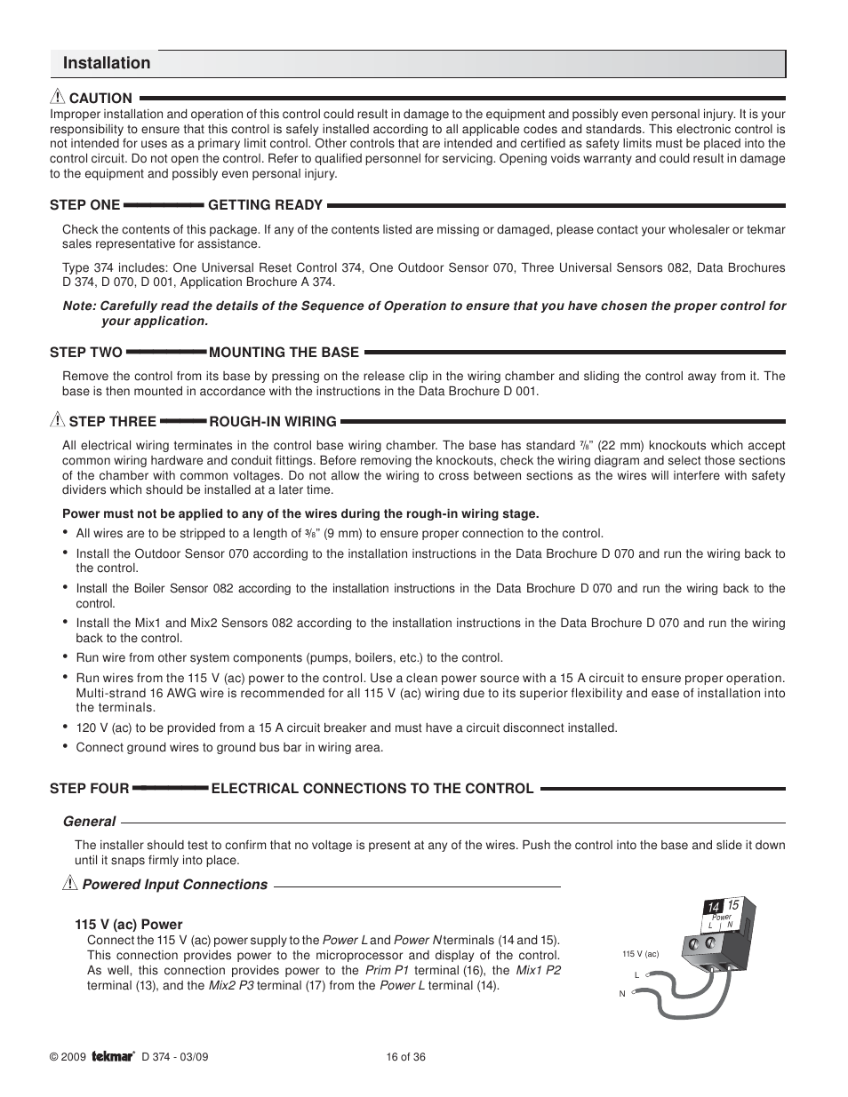 tekmar 374 Universal Reset Control User Manual | Page 16 / 36
