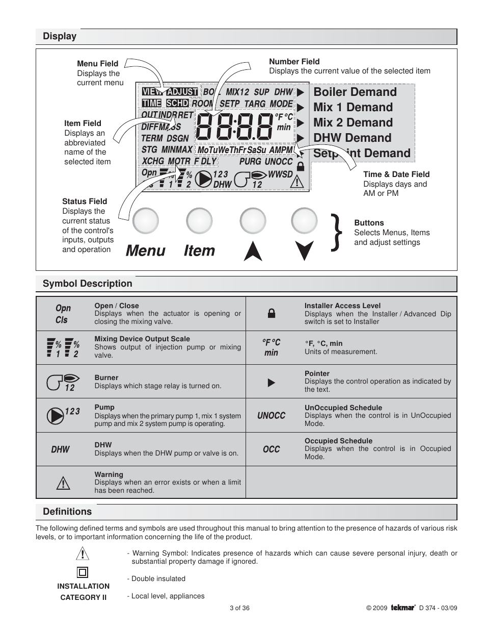 tekmar 374 Universal Reset Control User Manual | Page 3 / 36