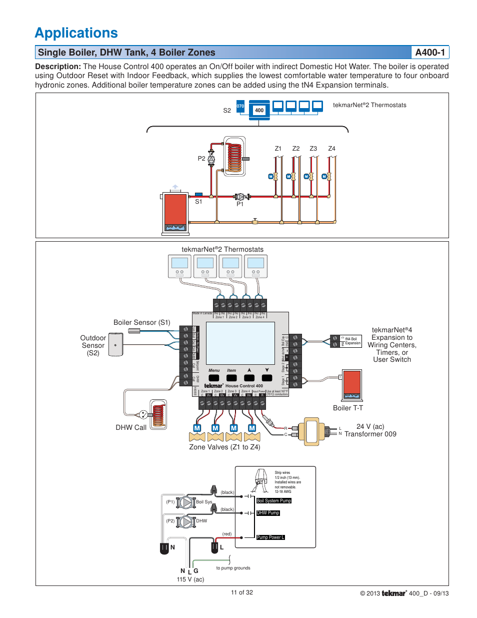 Applications, Outdoor sensor (s2) tekmarnet | tekmar 400 House Control Installation User Manual | Page 11 / 32