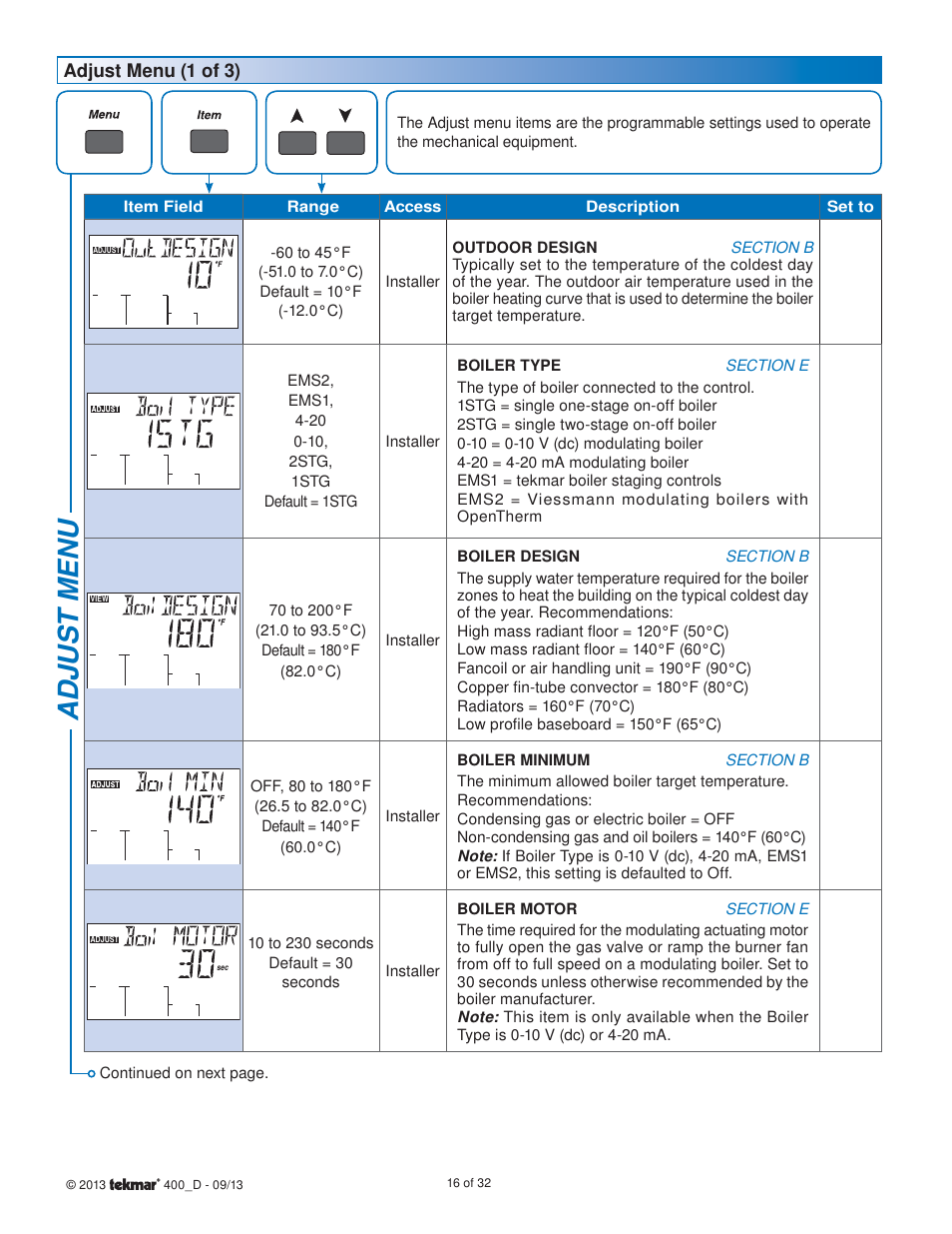 tekmar 400 House Control Installation User Manual | Page 16 / 32