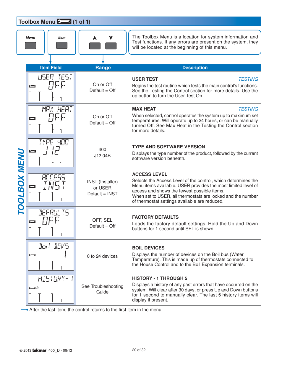 tekmar 400 House Control Installation User Manual | Page 20 / 32