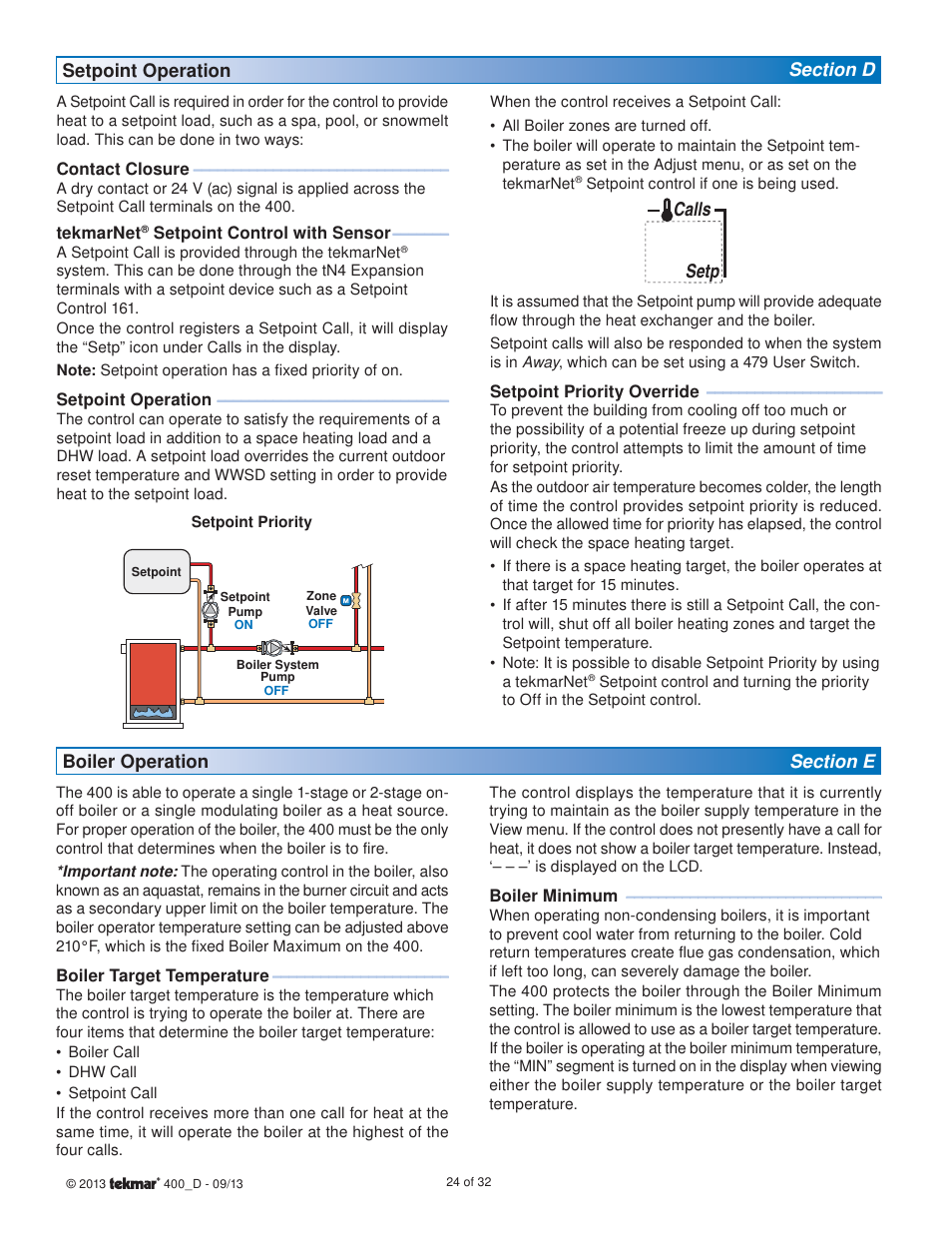 Setp calls | tekmar 400 House Control Installation User Manual | Page 24 / 32