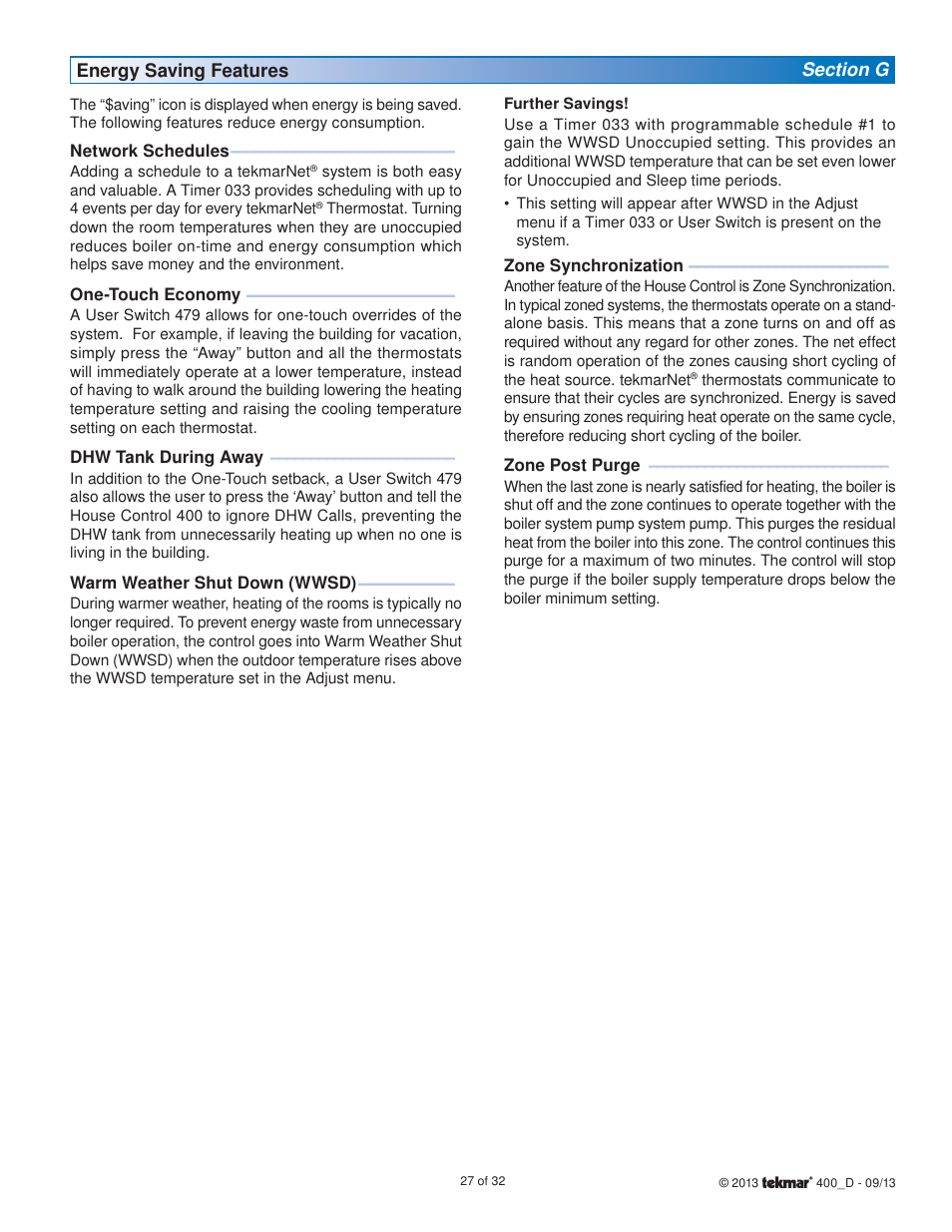 tekmar 400 House Control Installation User Manual | Page 27 / 32