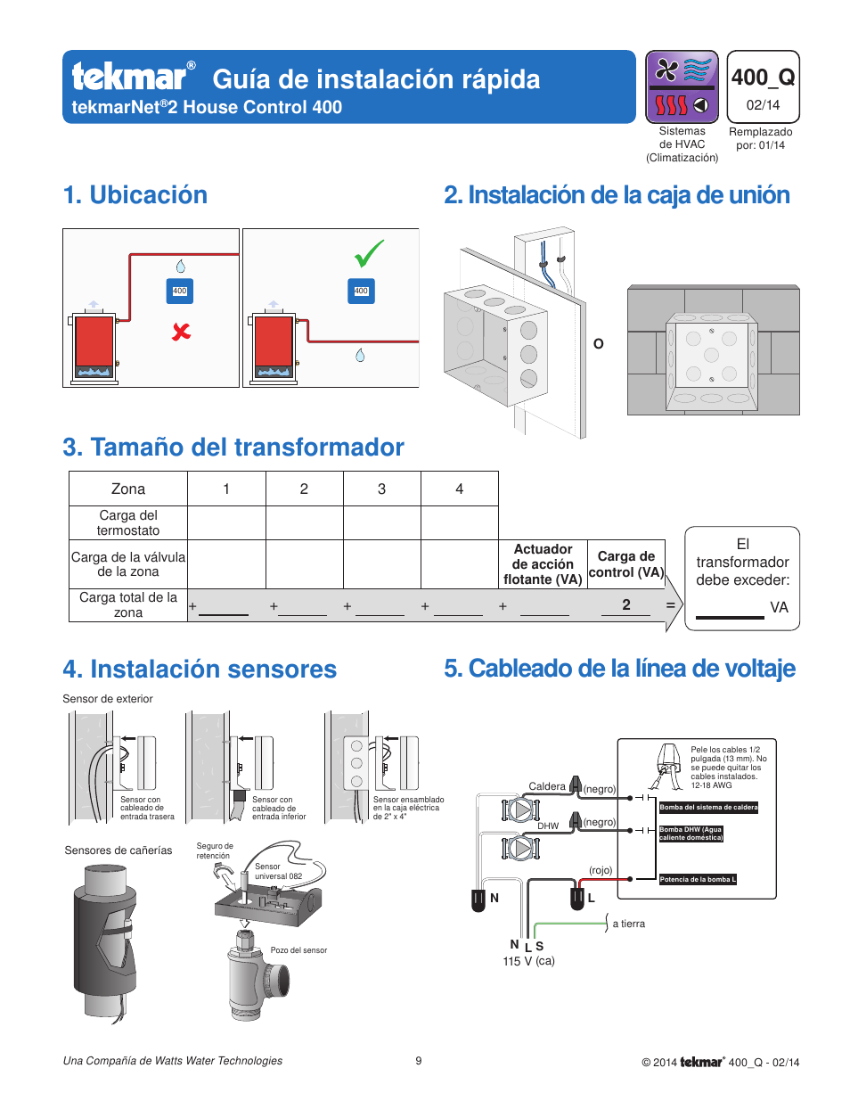 Guía de instalación rápida, 400_q, Tekmarnet | 2 house control 400 | tekmar 400 House Control Quick Start User Manual | Page 9 / 12