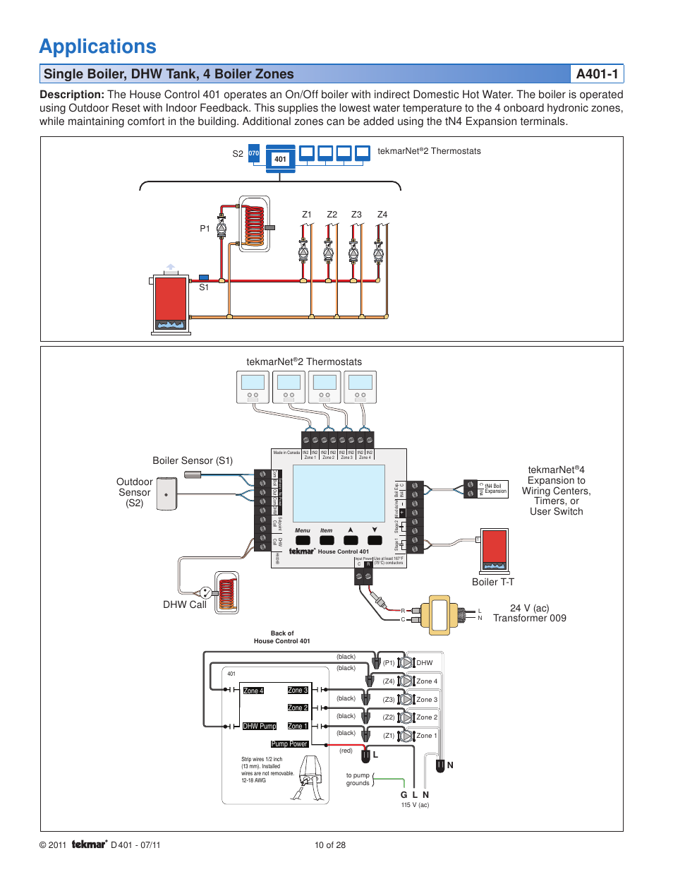 Applications, Outdoor sensor (s2) tekmarnet | tekmar 401 House Control Installation User Manual | Page 10 / 28