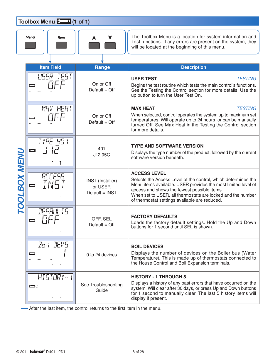 tekmar 401 House Control Installation User Manual | Page 18 / 28
