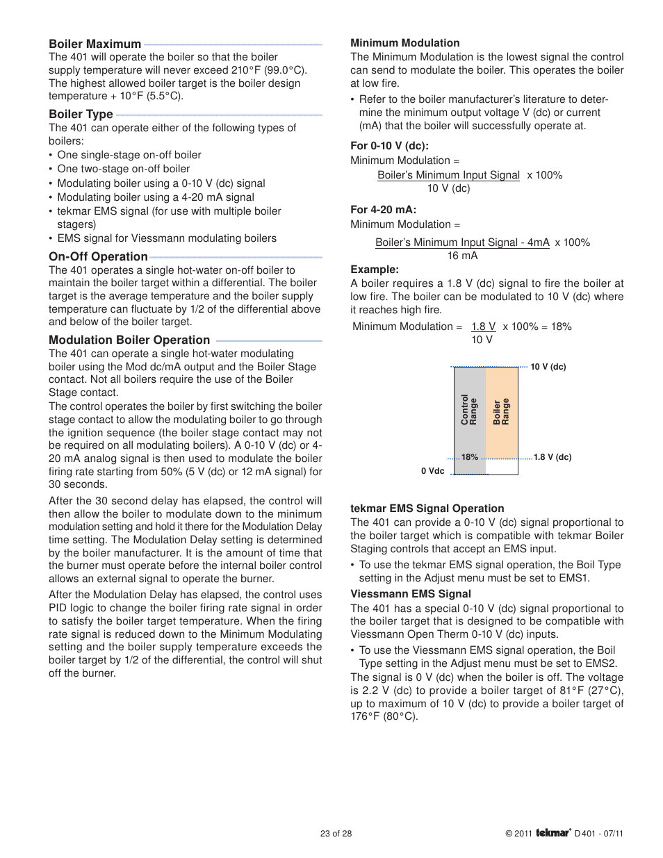 tekmar 401 House Control Installation User Manual | Page 23 / 28