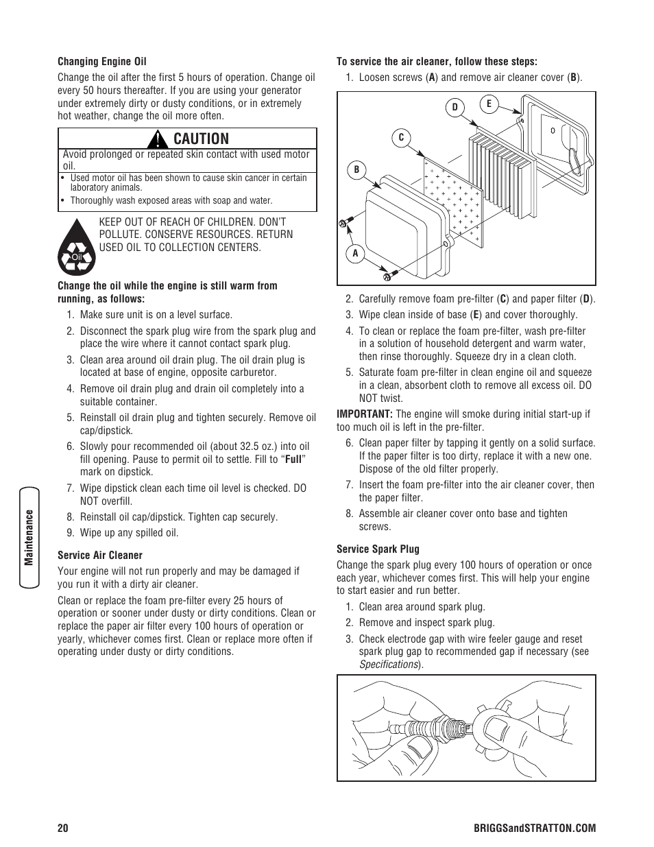 Caution | Briggs & Stratton 8000 Watt User Manual | Page 20 / 28