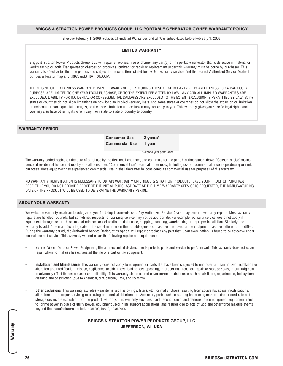 Briggs & Stratton 8000 Watt User Manual | Page 26 / 28