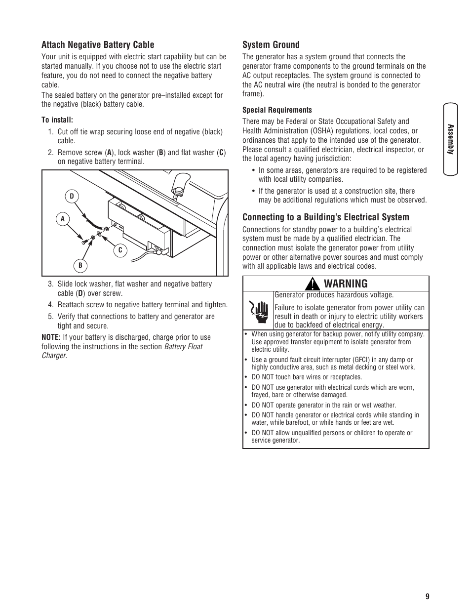 Warning | Briggs & Stratton 8000 Watt User Manual | Page 9 / 28