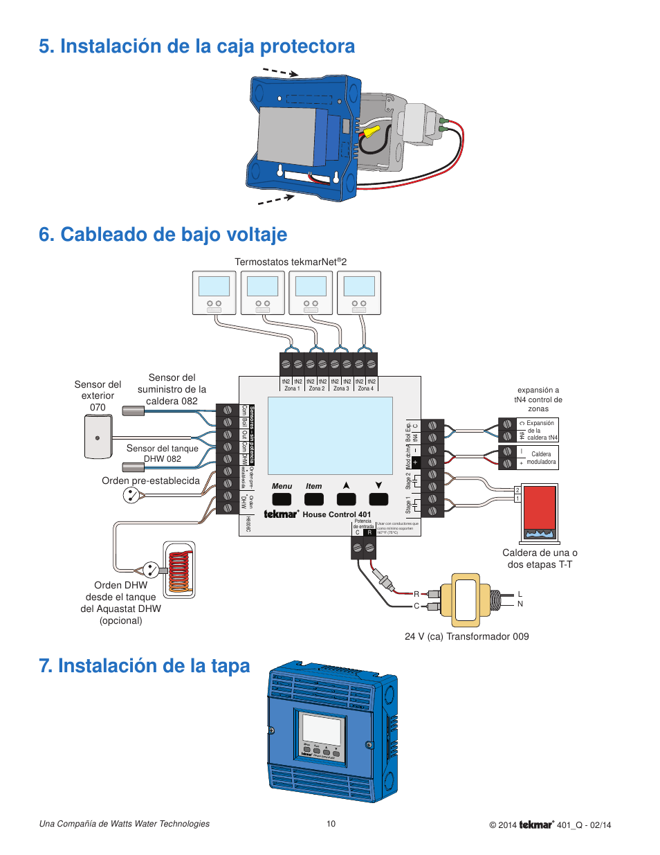 Cableado de bajo voltaje | tekmar 401 House Control Quick Start User Manual | Page 10 / 12