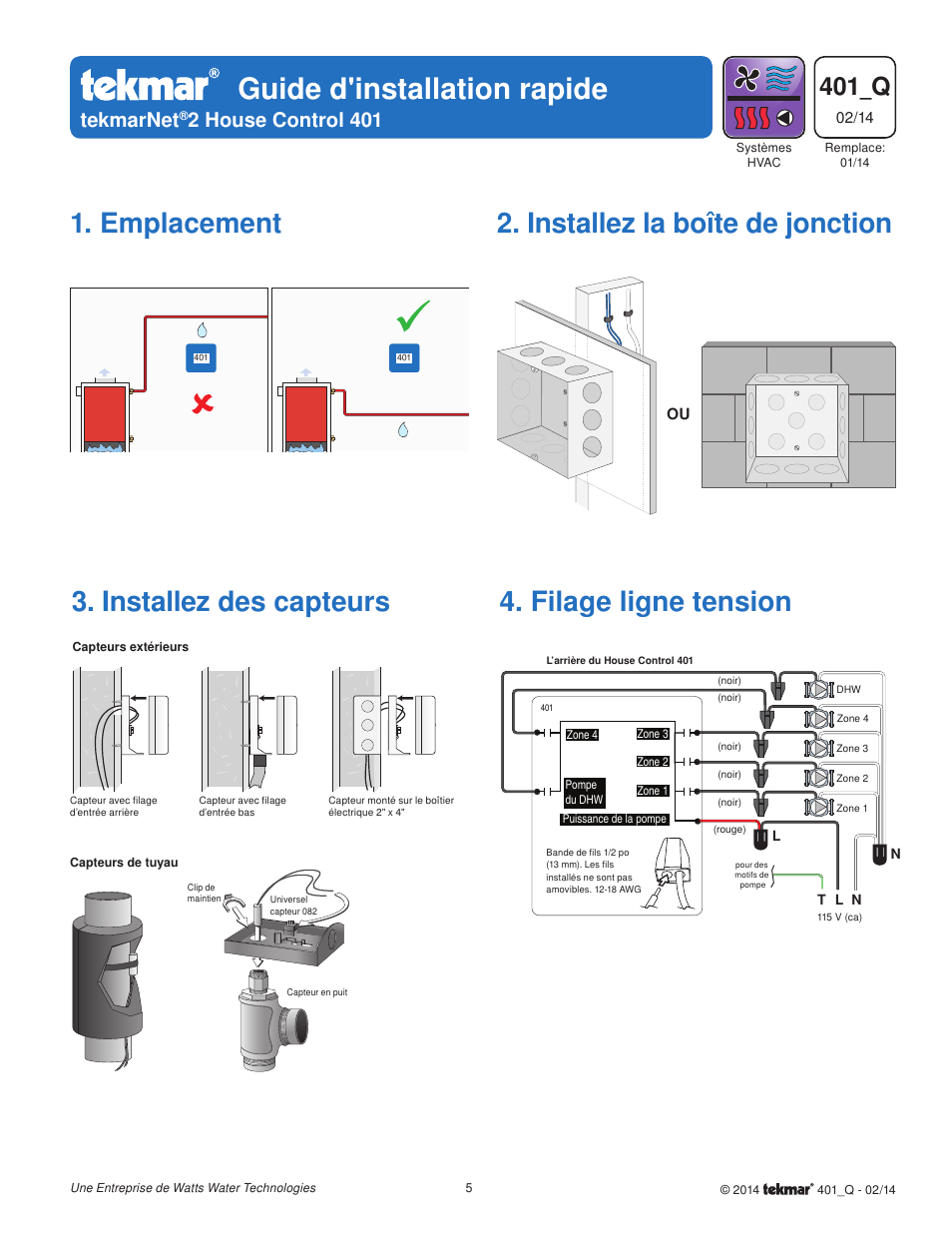 Guide d'installation rapide, 401_q, Tekmarnet | 2 house control 401 | tekmar 401 House Control Quick Start User Manual | Page 5 / 12