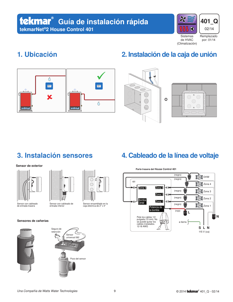 Guía de instalación rápida, 401_q, Tekmarnet | 2 house control 401 | tekmar 401 House Control Quick Start User Manual | Page 9 / 12