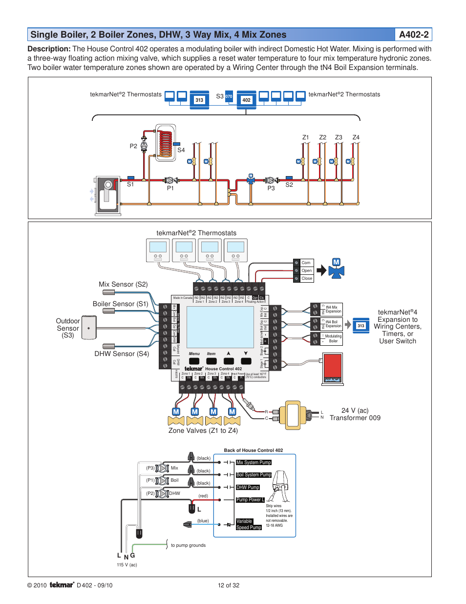 2 thermostats outdoor sensor (s3) tekmarnet, Nl g | tekmar 402 House Control Installation User Manual | Page 12 / 32