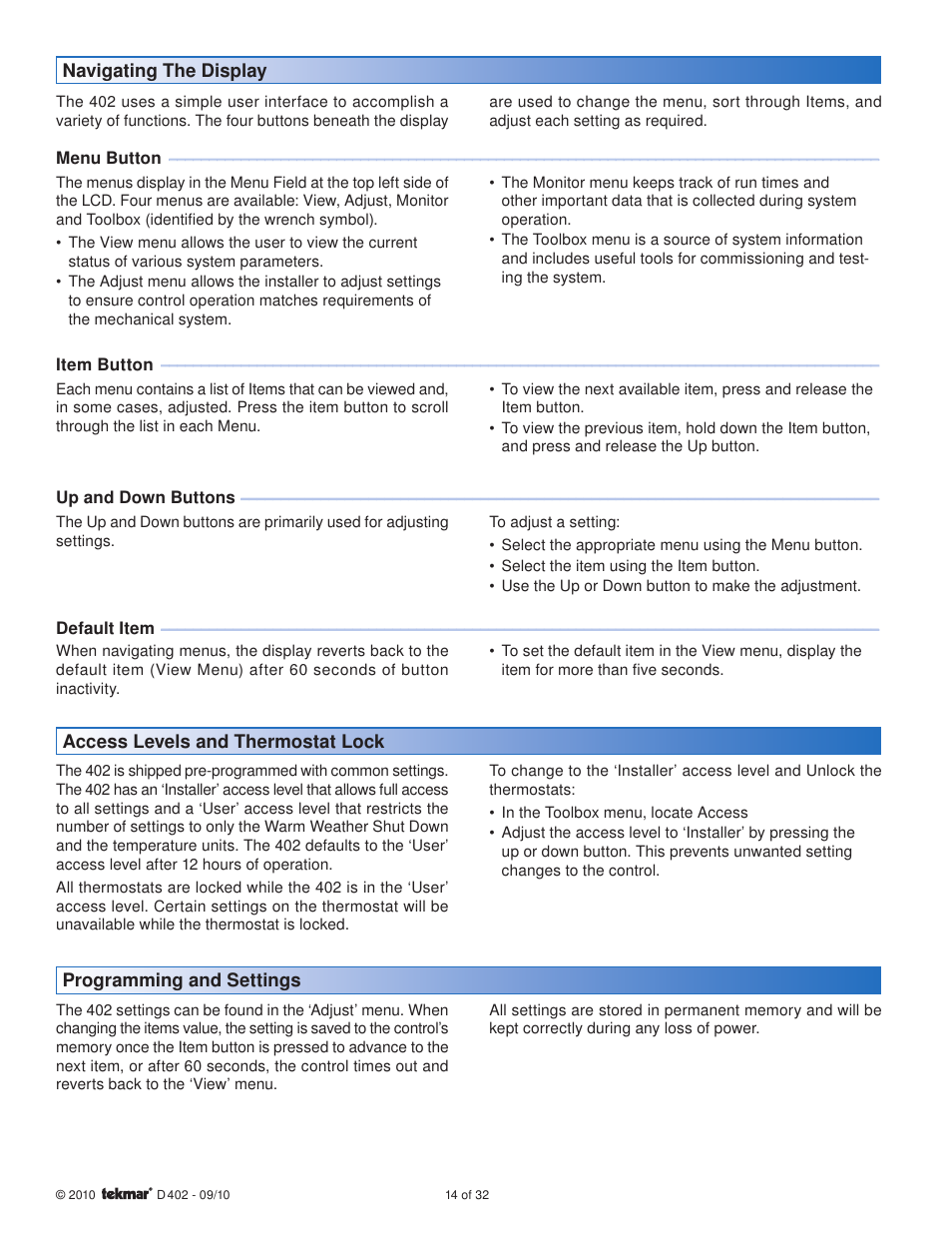 tekmar 402 House Control Installation User Manual | Page 14 / 32