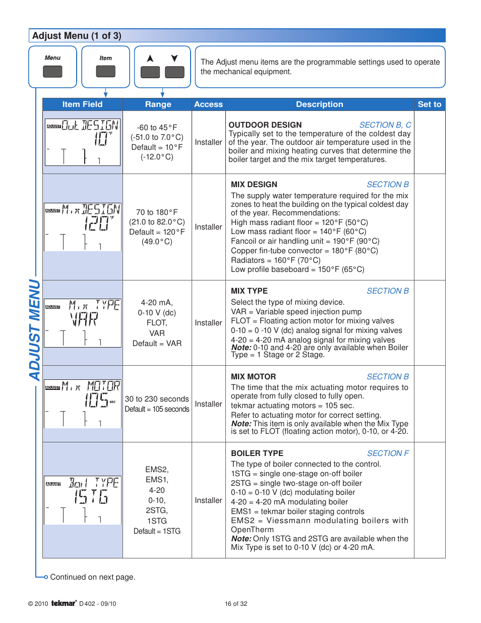 tekmar 402 House Control Installation User Manual | Page 16 / 32