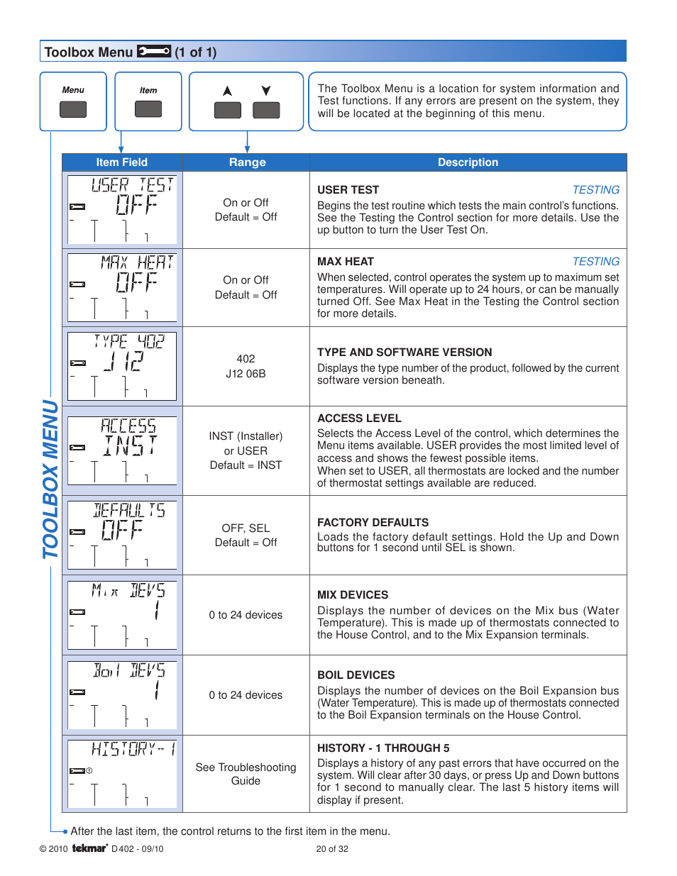 tekmar 402 House Control Installation User Manual | Page 20 / 32