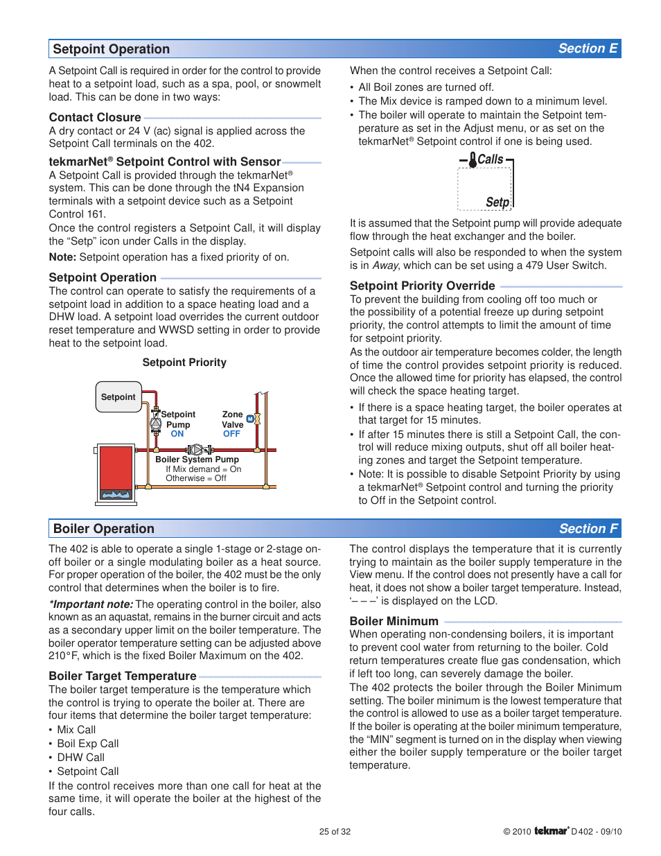 Setp calls | tekmar 402 House Control Installation User Manual | Page 25 / 32