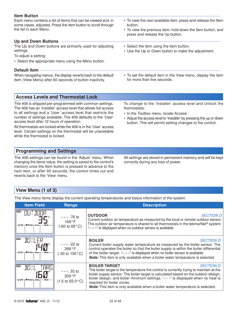 tekmar 406 House Control Installation User Manual | Page 22 / 48