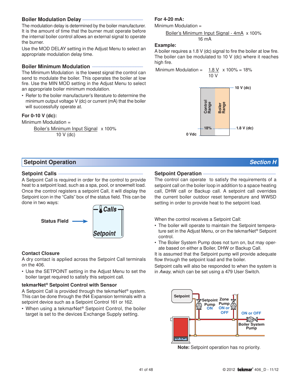 Setpoint | tekmar 406 House Control Installation User Manual | Page 41 / 48