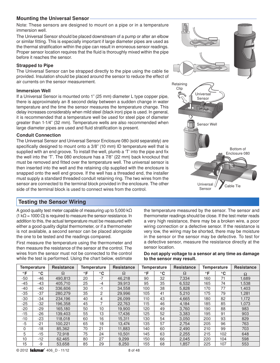 Testing the sensor wiring | tekmar 406 House Control Installation User Manual | Page 8 / 48