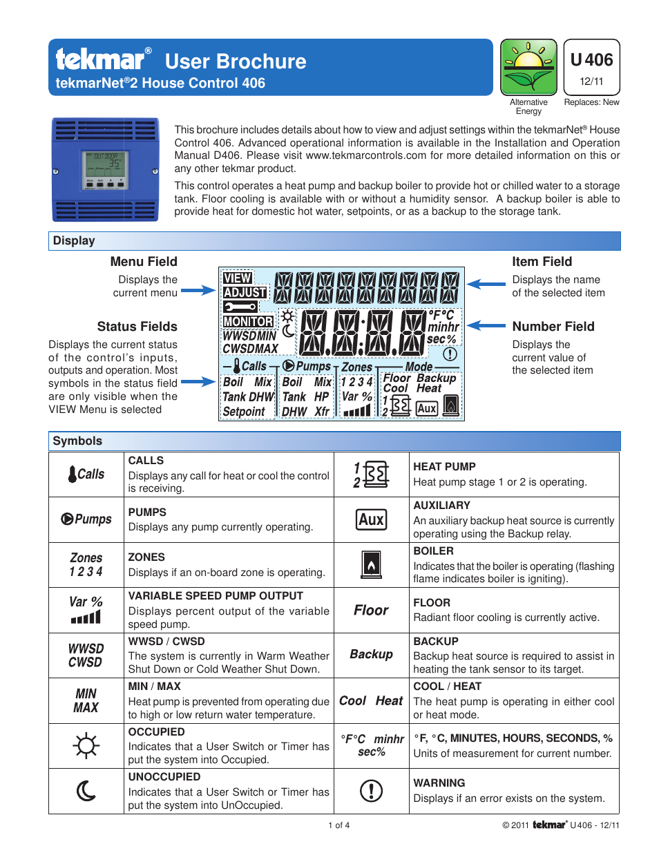tekmar 406 House Control User Manuals User Manual | 4 pages