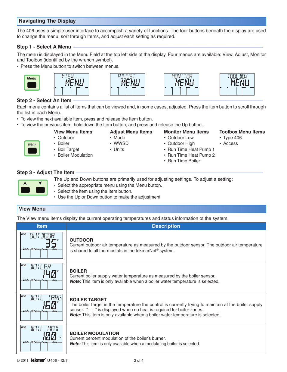 tekmar 406 House Control User Manuals User Manual | Page 2 / 4
