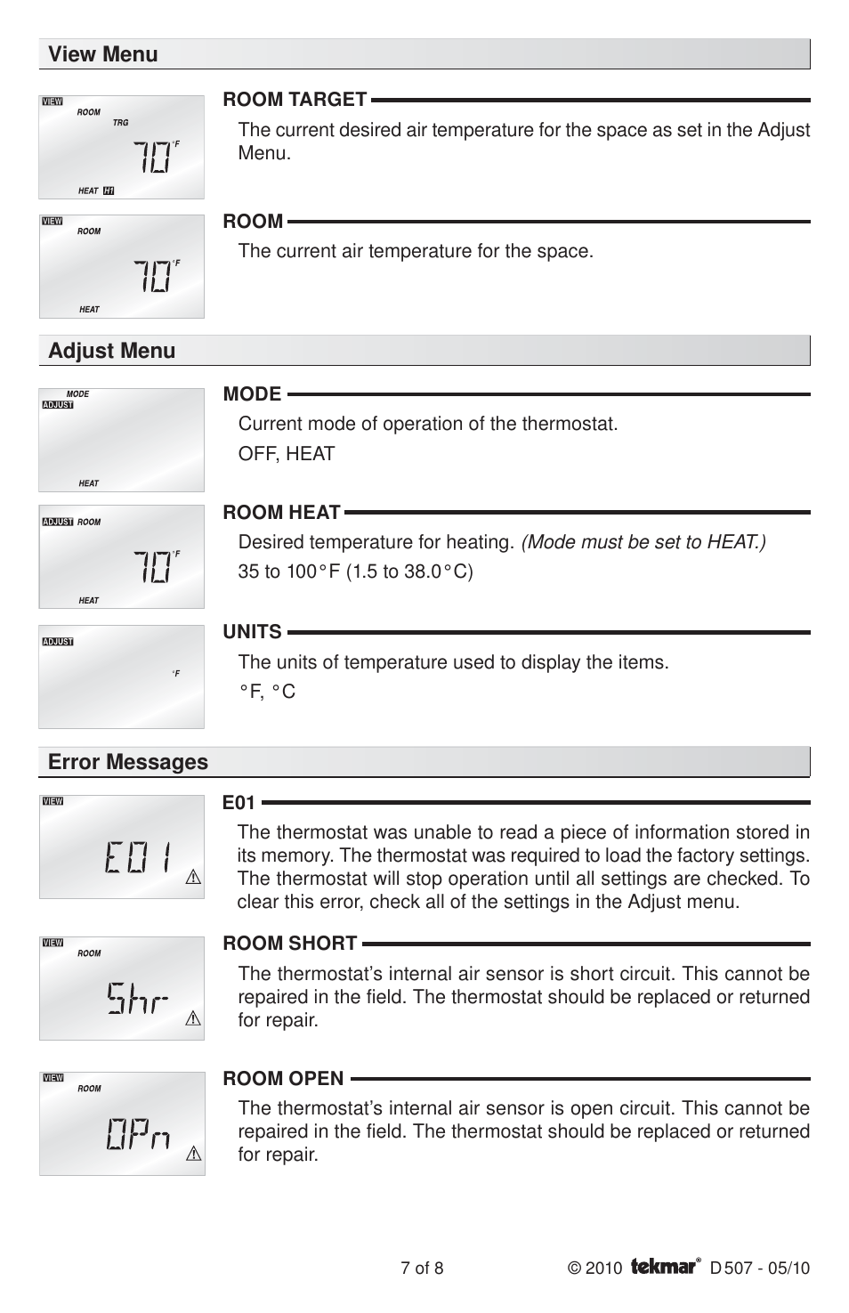 tekmar 507 Thermostat Installation User Manual | Page 7 / 8