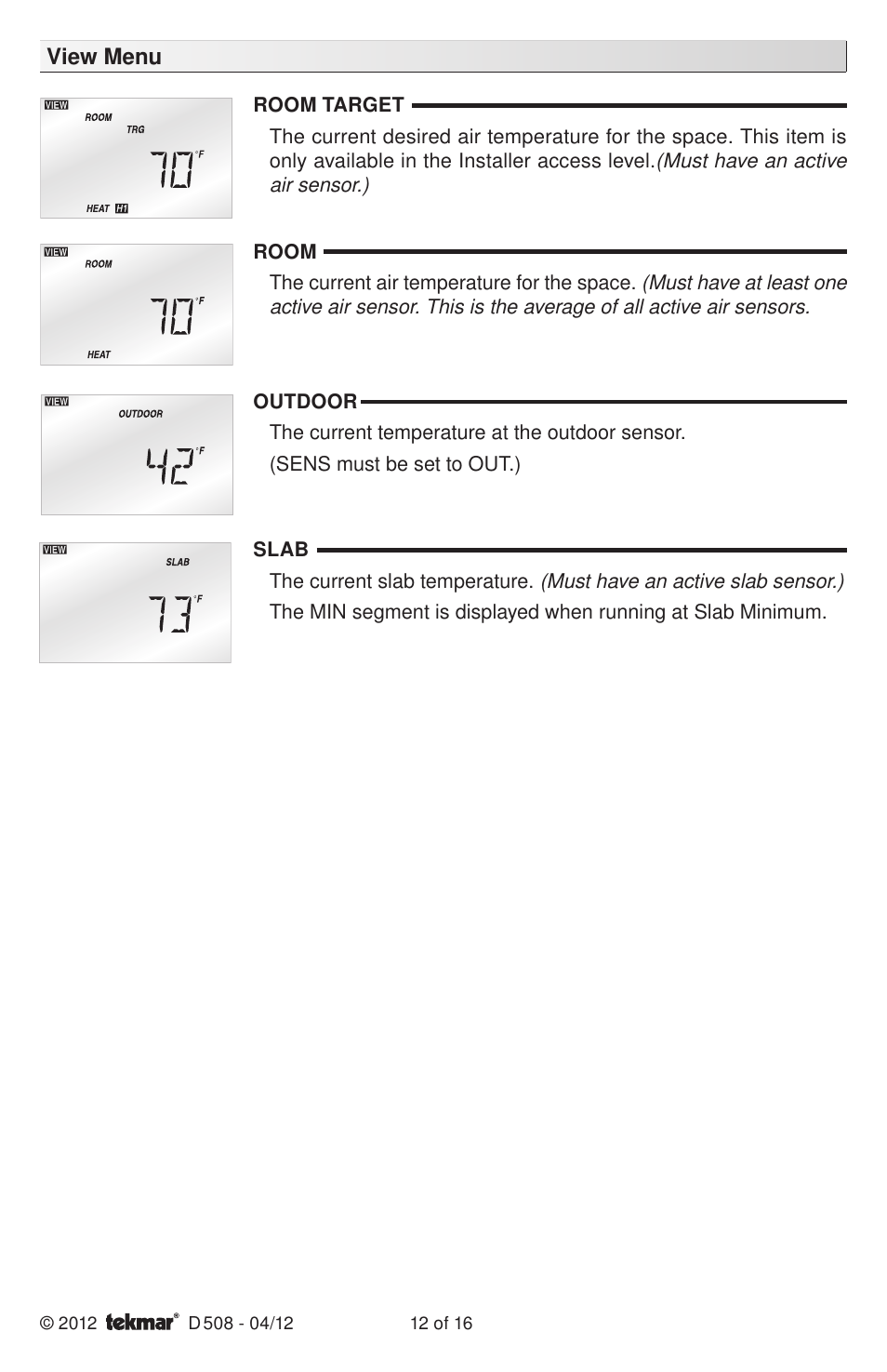 tekmar 509 Thermostat Installation User Manual | Page 12 / 16