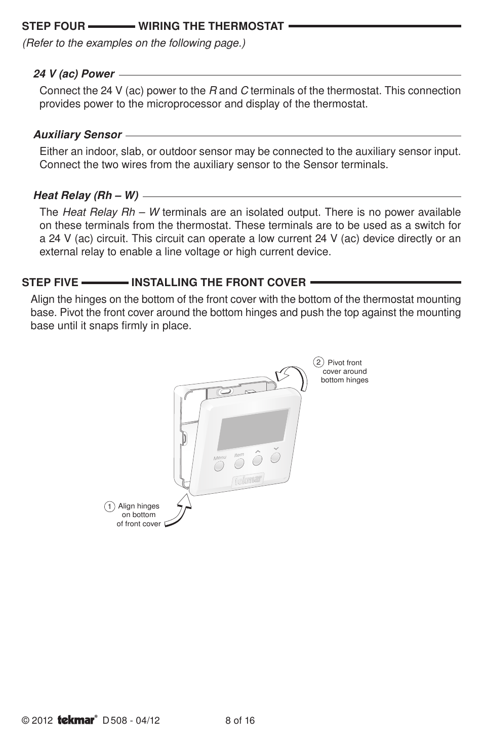 tekmar 509 Thermostat Installation User Manual | Page 8 / 16