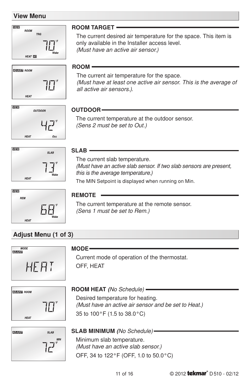 tekmar 511 Programmable Thermostat Installation User Manual | Page 11 / 16