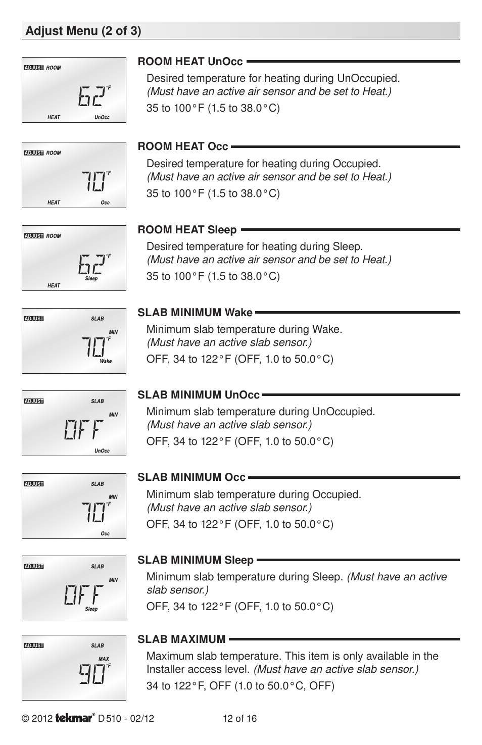 tekmar 511 Programmable Thermostat Installation User Manual | Page 12 / 16