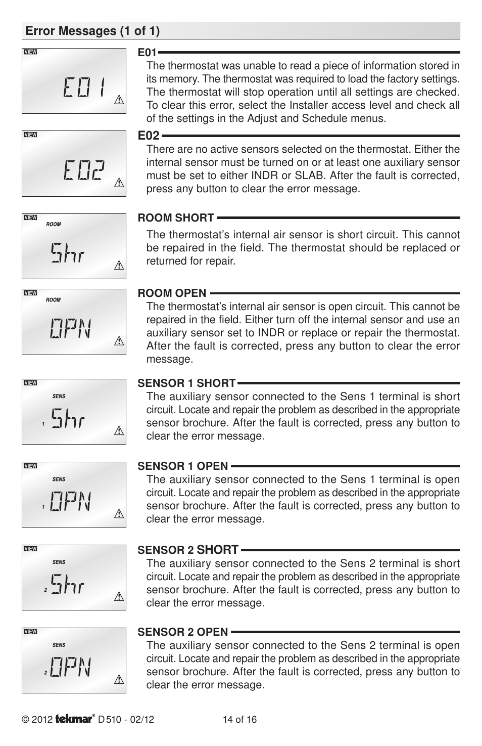 tekmar 511 Programmable Thermostat Installation User Manual | Page 14 / 16