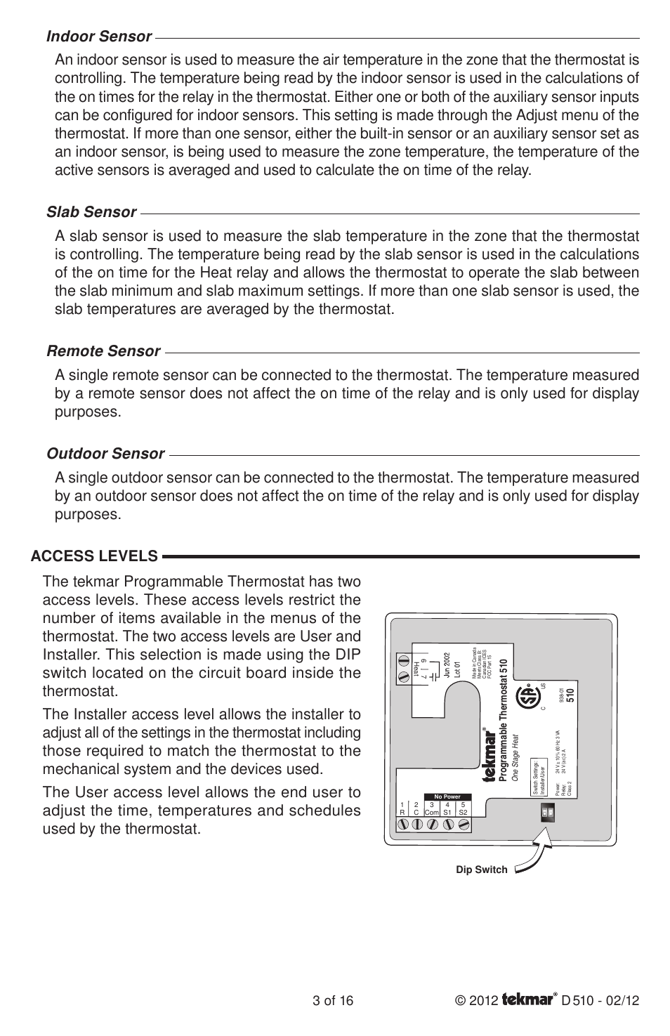tekmar 511 Programmable Thermostat Installation User Manual | Page 3 / 16