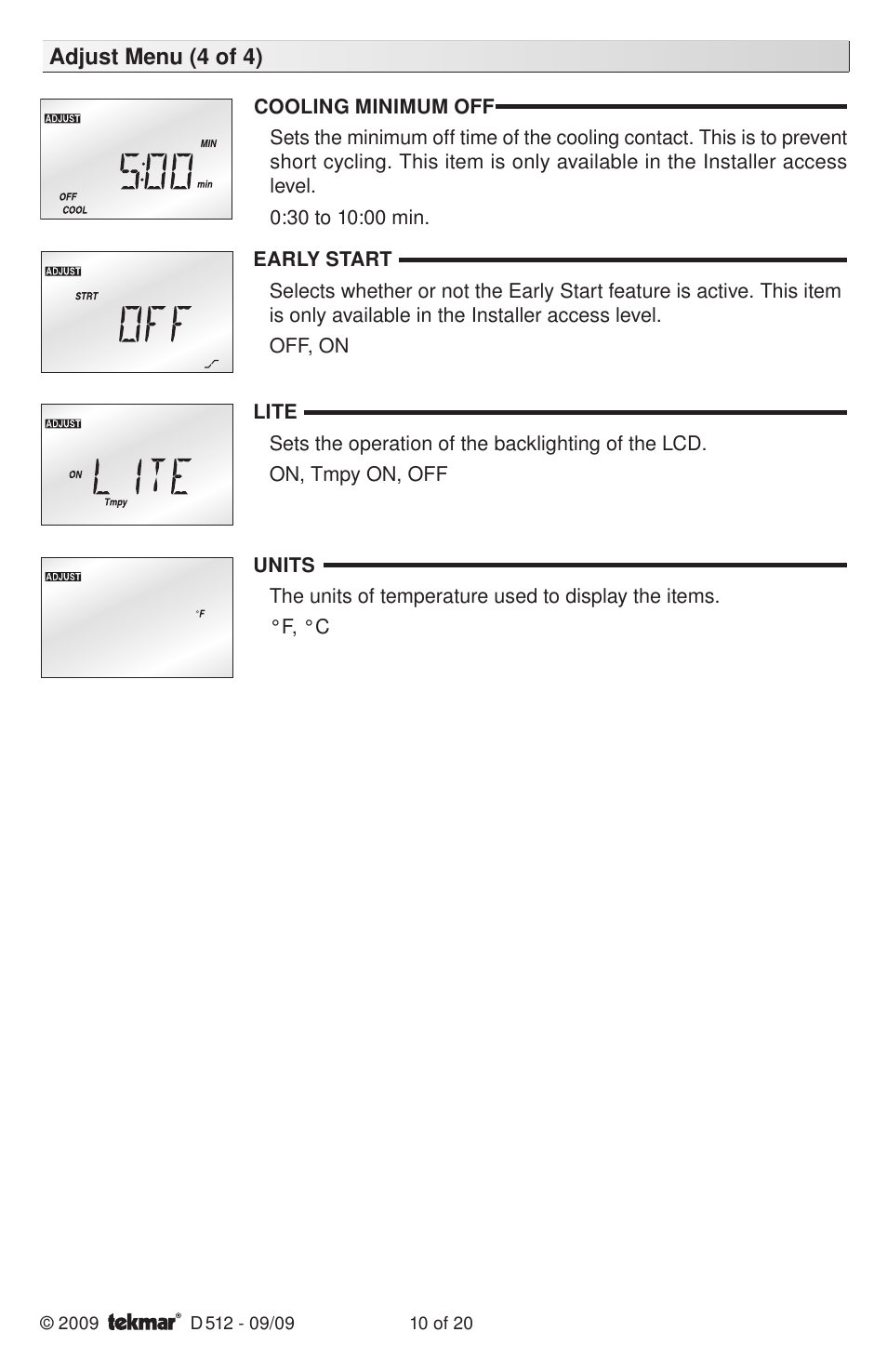 tekmar 512 Programmable Thermostat Installation User Manual | Page 10 / 20