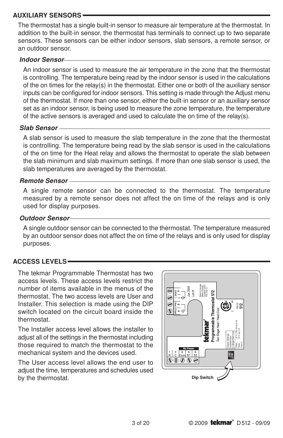 tekmar 512 Programmable Thermostat Installation User Manual | Page 3 / 20