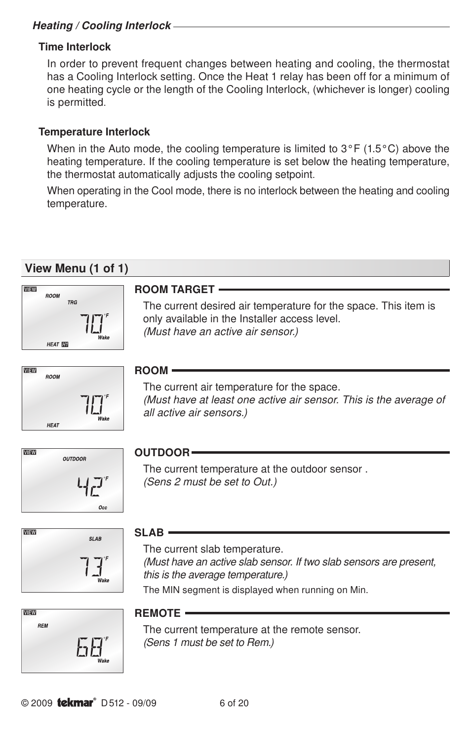 tekmar 512 Programmable Thermostat Installation User Manual | Page 6 / 20