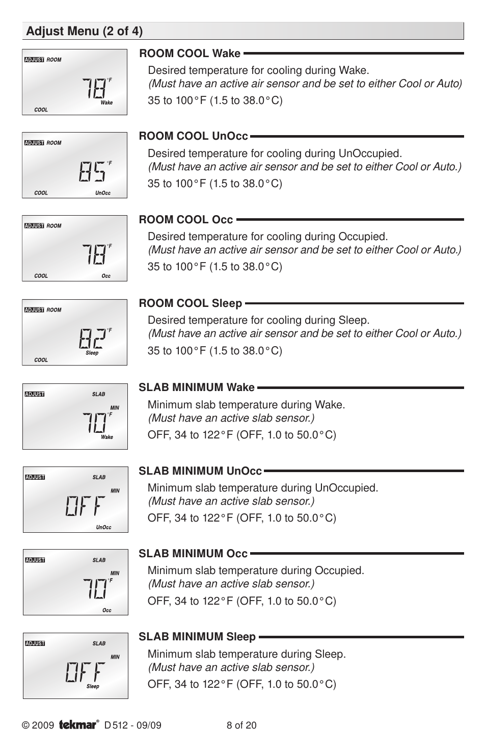 tekmar 512 Programmable Thermostat Installation User Manual | Page 8 / 20